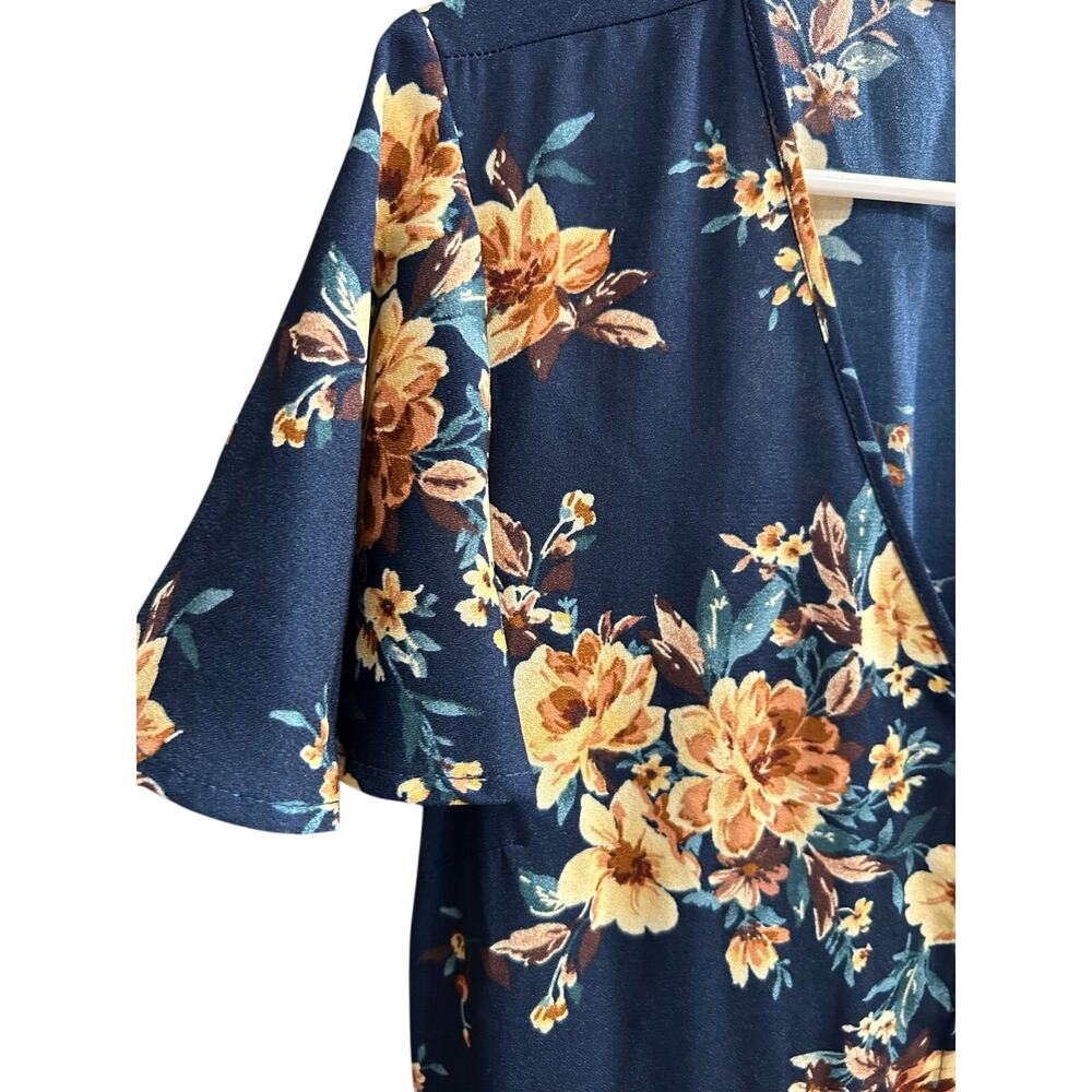 Xhilaration Blue Yellow Floral Mini Dress Ruffle Hem Flutter Sleeve Pockets L - Picture 11 of 14